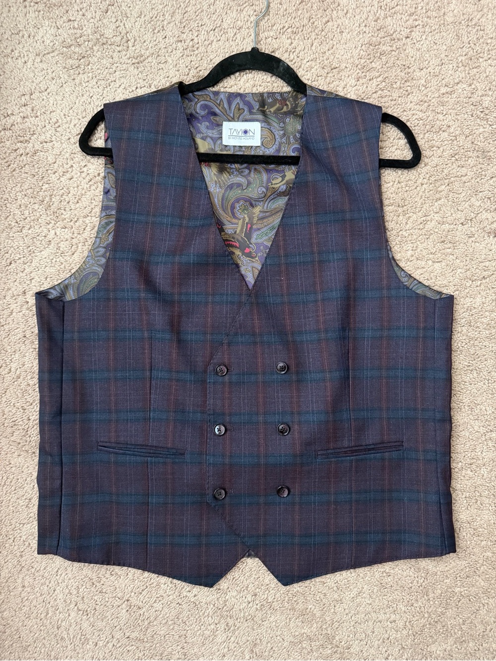Men’s New Tayion Wine Red Plaid dress vest